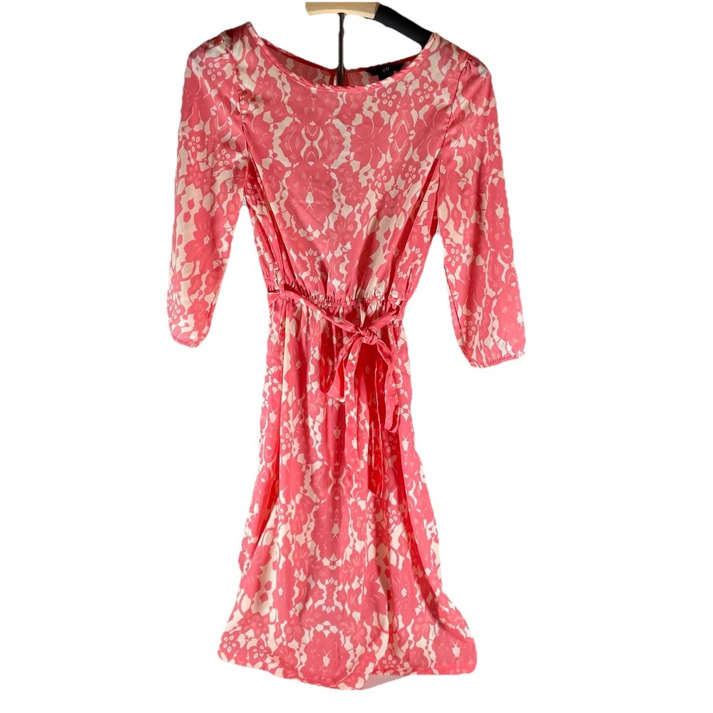 H&M Womens Size‎ 6 Pink and White Floral Midi Dress Elegant and Flowy